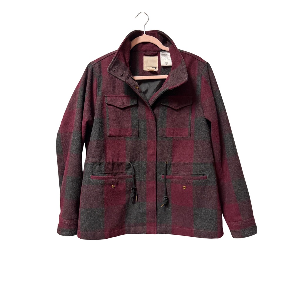 Levis Womens Burgundy Buffalo Plaid Wool Blend Field Jacket Size S